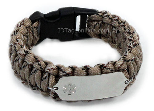 Camo Desert Paracord Medical ID Bracelet with Clear Emblem. - Click Image to Close